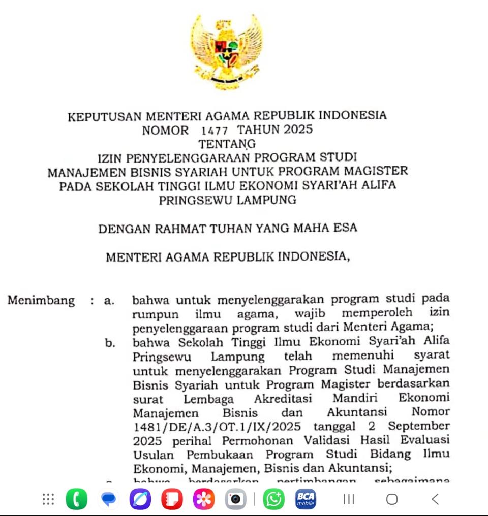 STIES ALIFA Pringsewu Kini Miliki Program Magister Bisnis Syariah