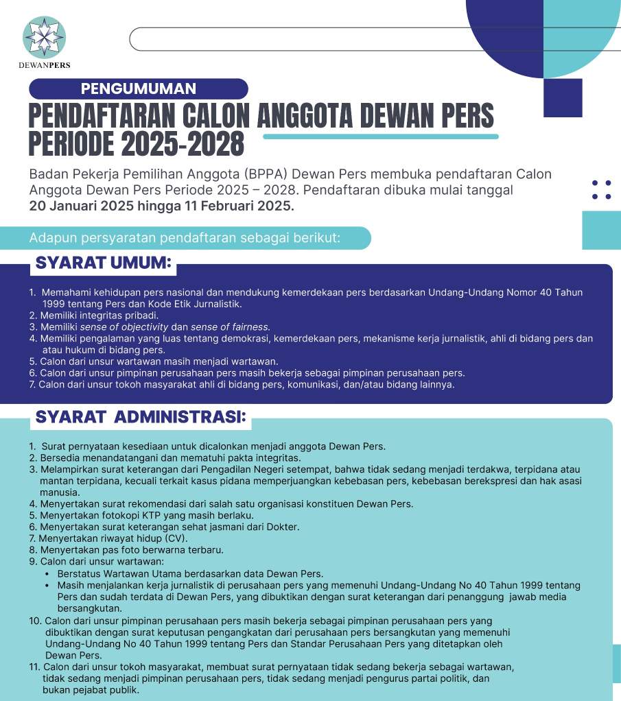 BPPA Dewan Pers Membuka Seleksi Calon Anggota Dewan Pers Periode 2025-2028