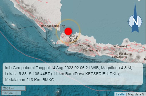Wilayah Kepulauan Seribu Jakarta Diguncang Gempa 4,3 Magnitudo