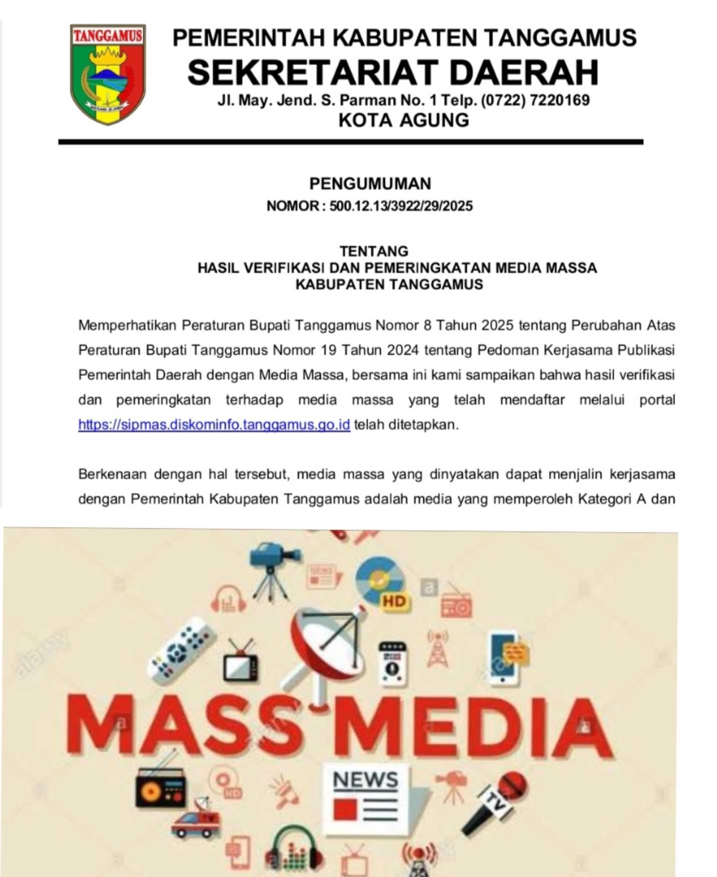 Pemkab Tanggamus Umumkan Verifikasi Media, Yang Lolos Bisa Kerjasama