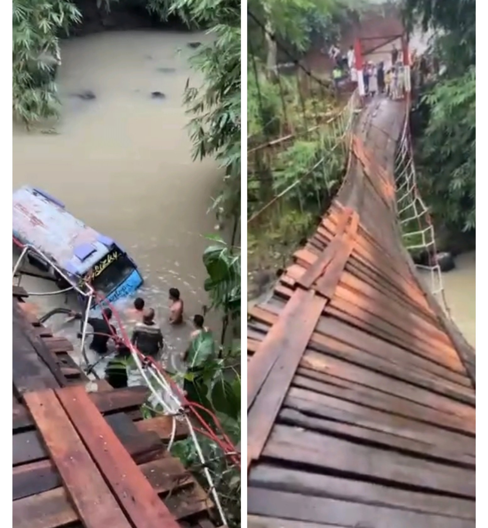 Jembatan Gantung Putus, Angdes Terjun ke Sungai di Pugung