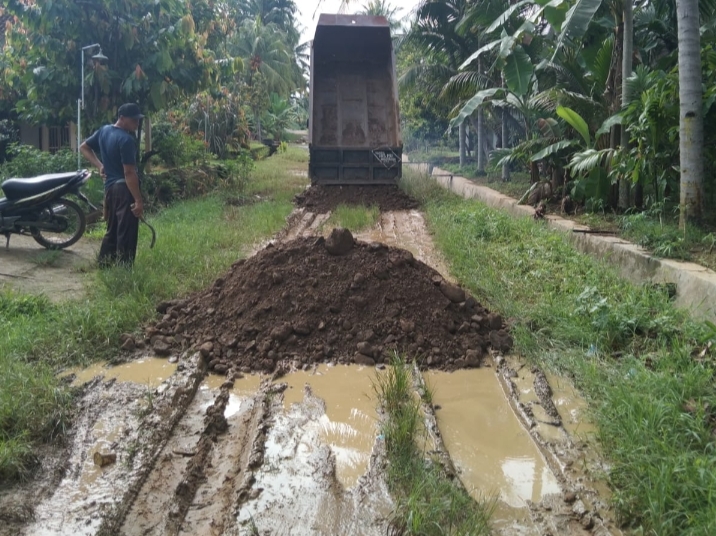 Warga Pekon Sedayu Timbun Jalan Becek 