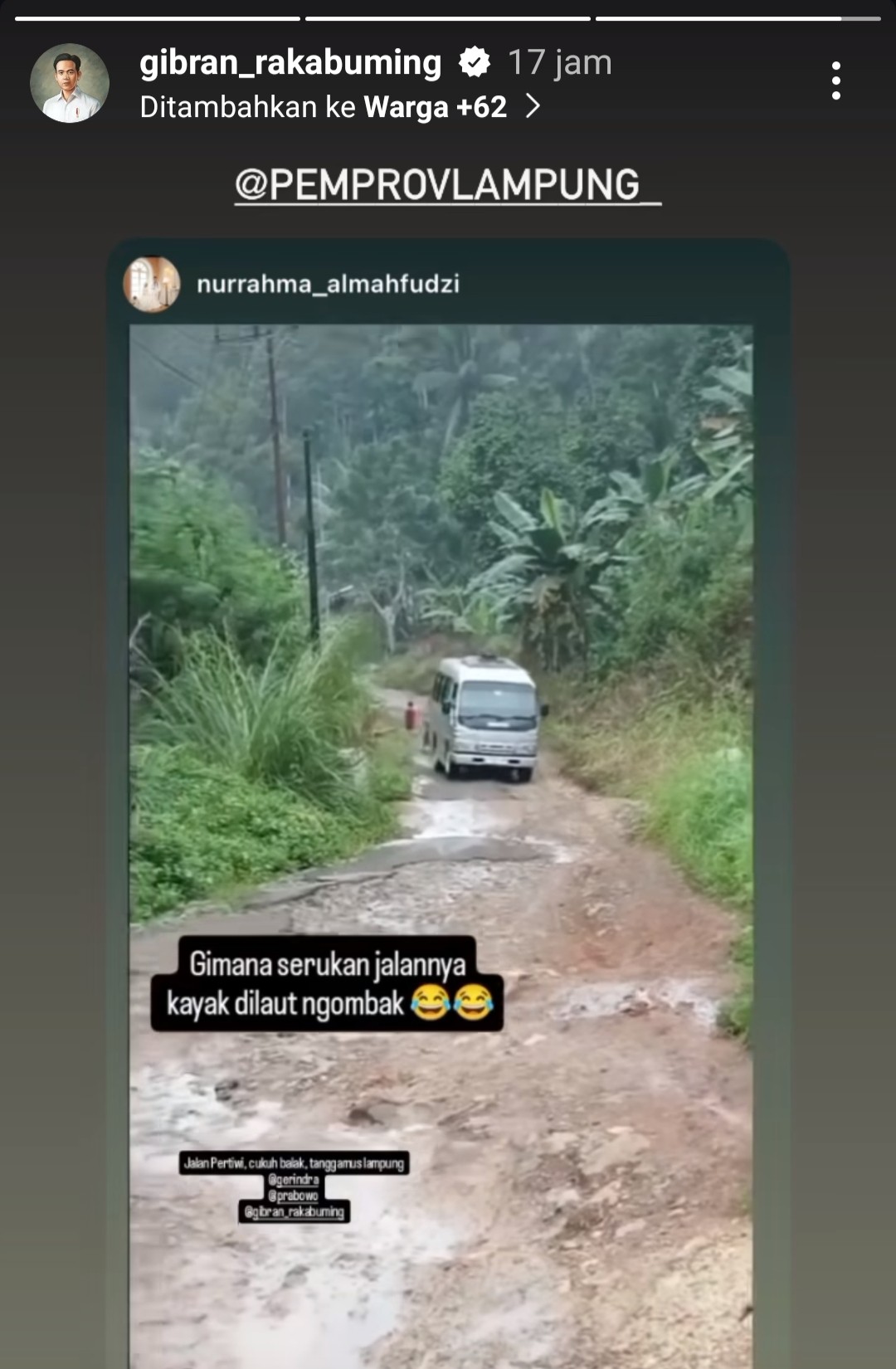 Kerusakan Jalan Cukuhbalak Dinotice Wapres Gibran