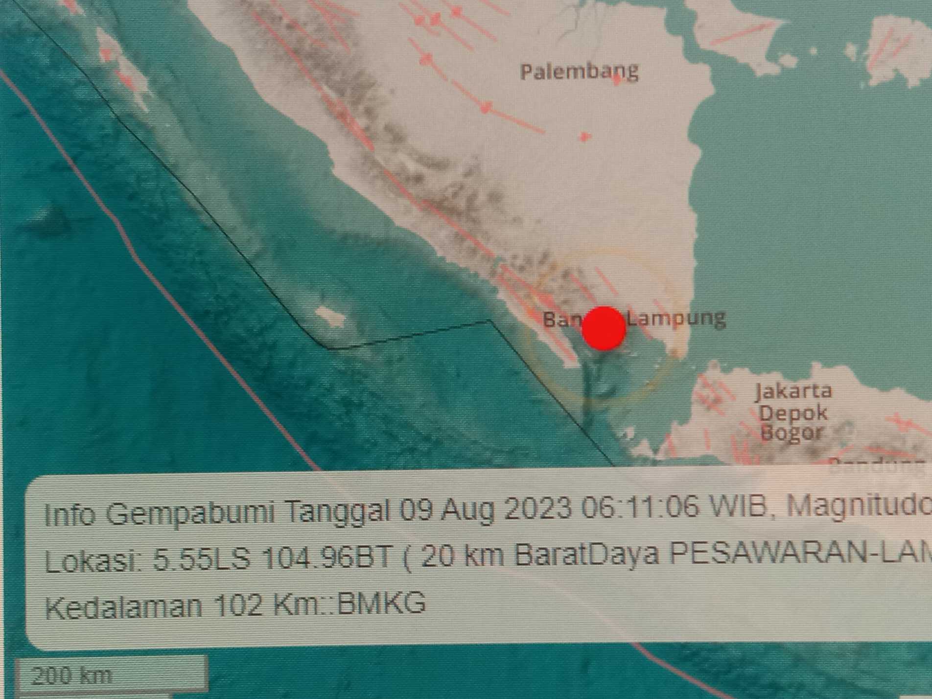 Gempa Magnitudo 3.4 Guncang Wilayah Pesawaran Lampung pada Pagi Hari