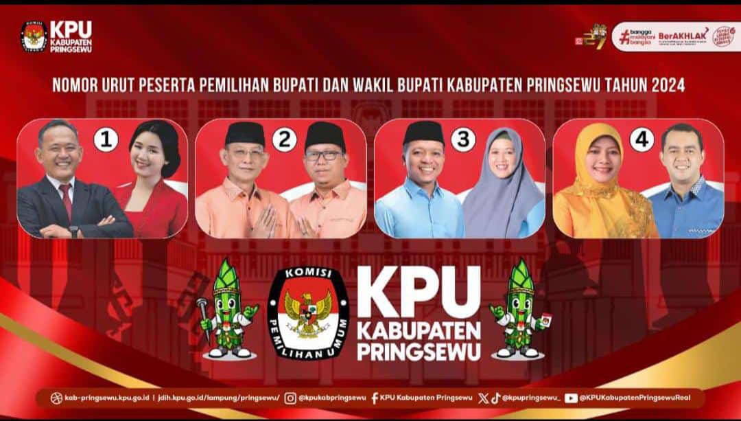 KPU Pringsewu Gelar Pengundian Nomor Urut, Ini Hasilnya