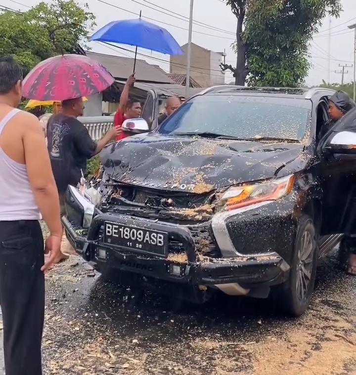 Pajero Ringsek Tertimpa Pohon Mahoni di Gadingrejo 