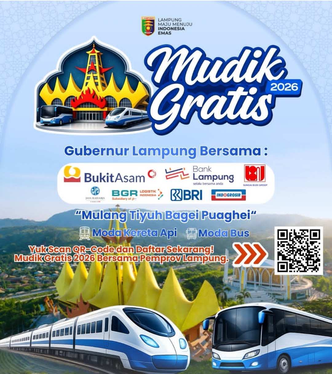 Jangan Sampai Ketinggalan Program Mudik Gratis Pemprov Lampung, Sediakan 1.800 Tiket, Berangkat 16 Maret