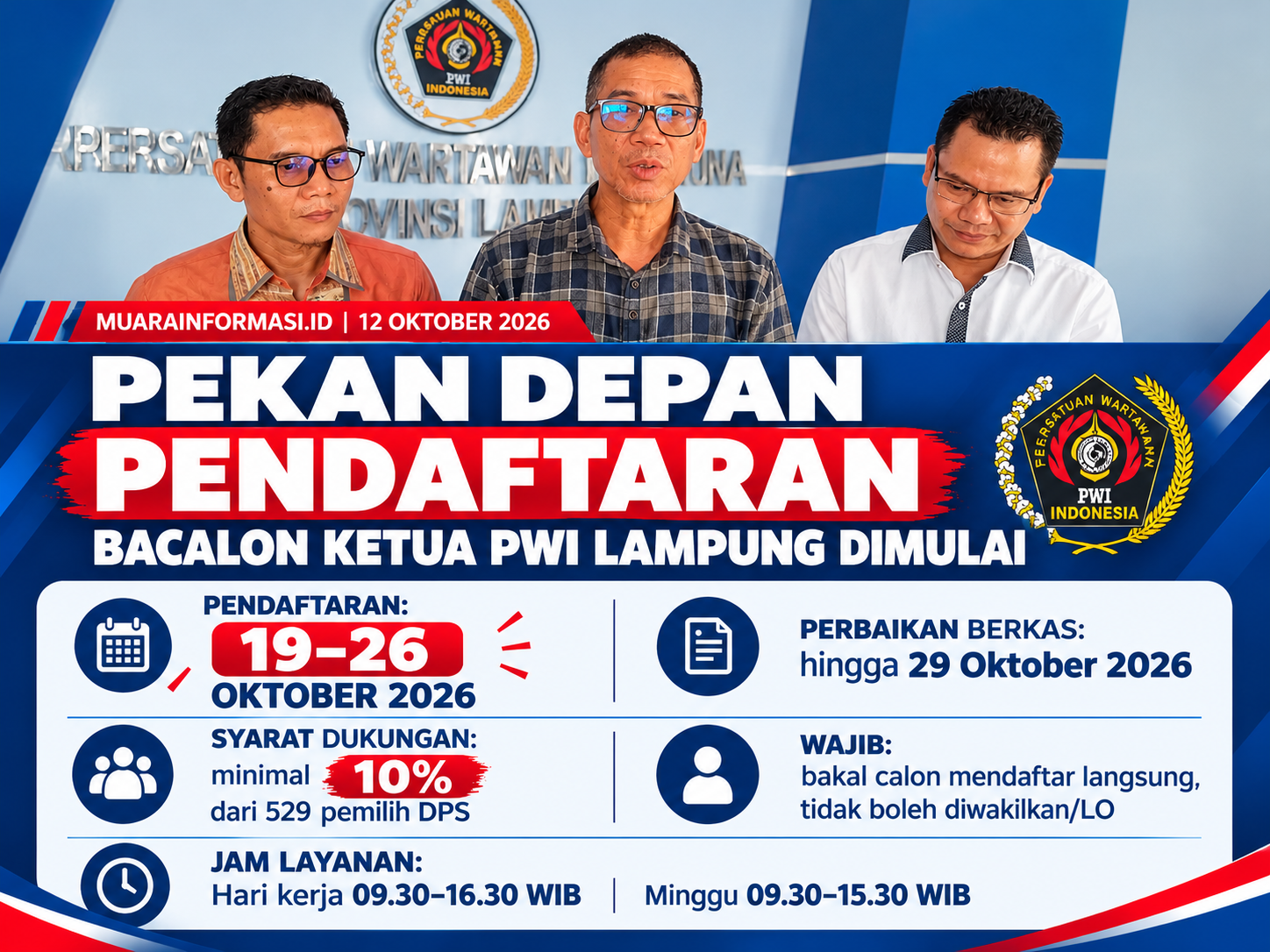 Pekan Depan Pendaftaran Bacalon Ketua PWI Lampung Dibuka