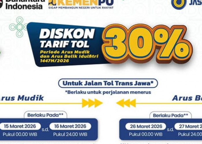 Daftar Diskon Tarif Tol 30 Persen Buat Arus Balik Mudik Lebaran 2026, Berlaku Mulai 26-27 Maret