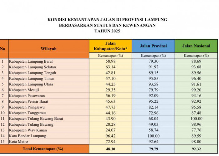 Pemprov Lampung Targetkan 200 Km Jalan Mulus, Jalan Kabupaten Masih Tertinggal
