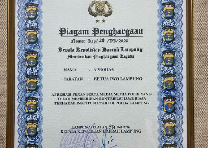 Ketua IWO Lampung, Aprohan Saputra Tolak Piagam Penghargaan Polda, Pertanyakan Dasar Penilaian