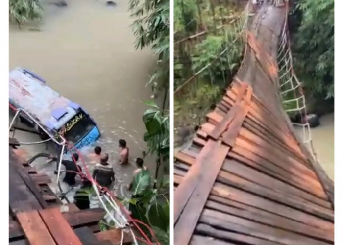 Jembatan Gantung Putus, Angdes Terjun ke Sungai di Pugung