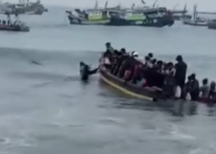 Diterjang Ombak Tinggi, Sampan Pelansir  Dermaga Kotaagung Terbalik
