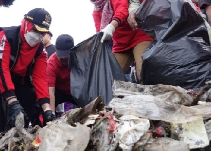 Ratusan Ton Sampah Diangkut,   Dari Pantai Sukaraja Bandarlampung 