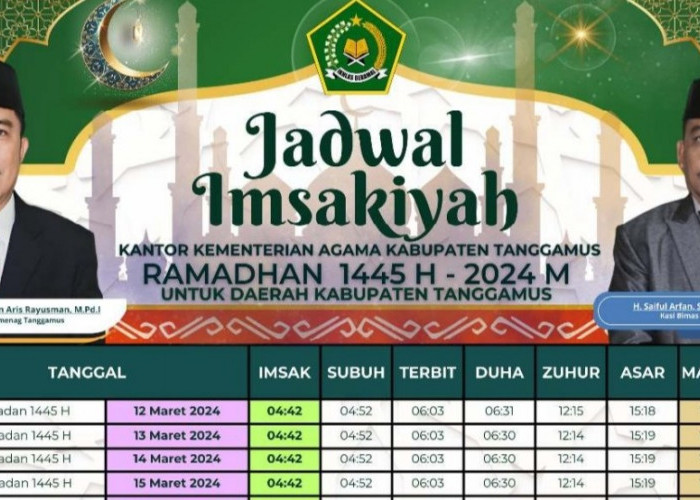 Jadwal Imsakiyah Ramadhan 1445 Hari Jumat 15 Maret 2024 Untuk Wilayah Tanggamus 