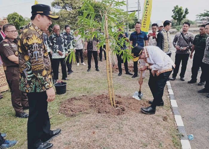 Kunker di Pringsewu, Pj.Gubernur Lampung Tanam Bambu Icon Daerah 