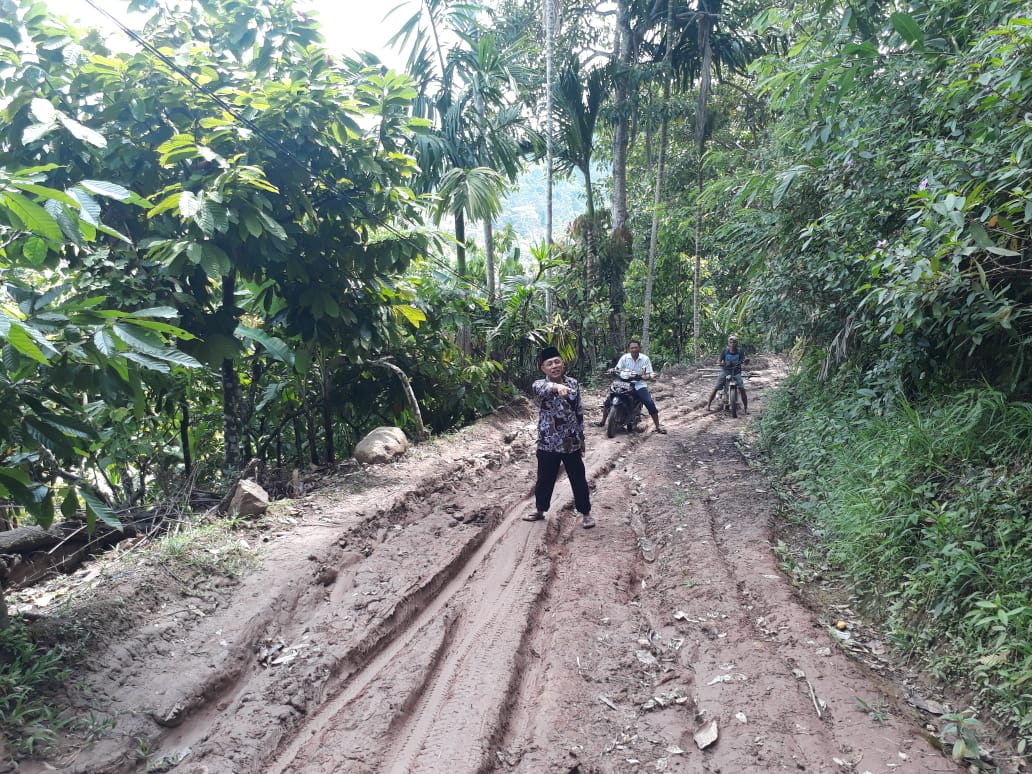 Caleg PDIP Prihatin Lihat Jalan di Pekon Lengkukai