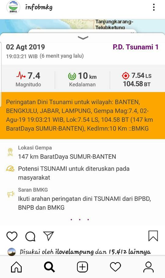 Gempa 7,4 SR Berpotensi Tsunami, Masyarakat Tanggamus Diminta Jauhi Pantai