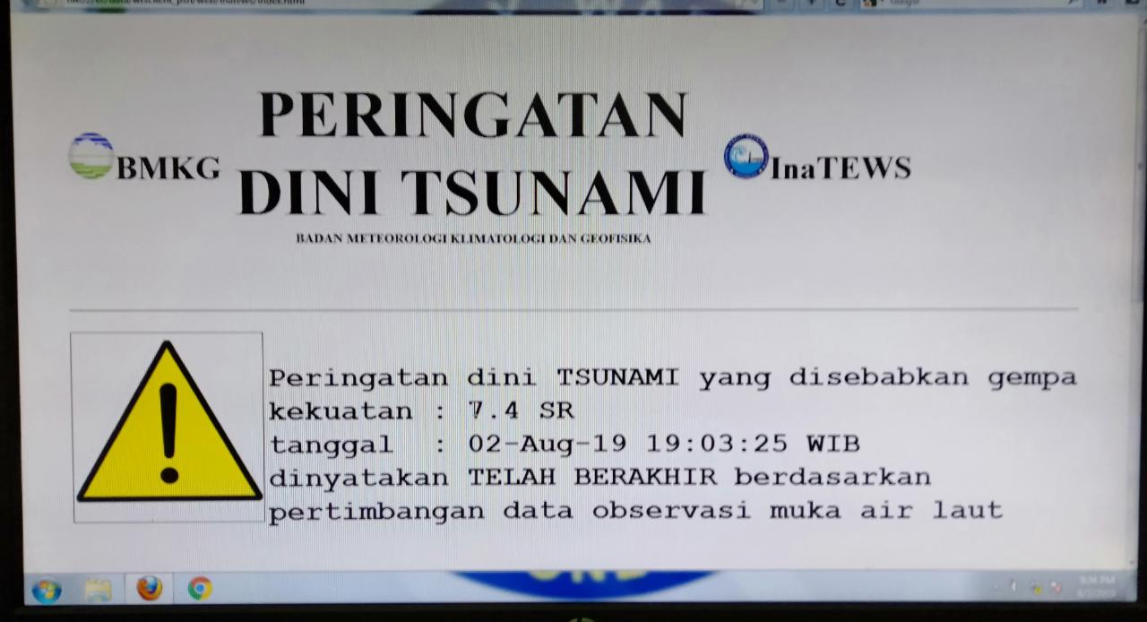 Peringatan Dini Tsunami Berakhir, BPBD Minta Warga Tanggamus Kembali ke Rumah