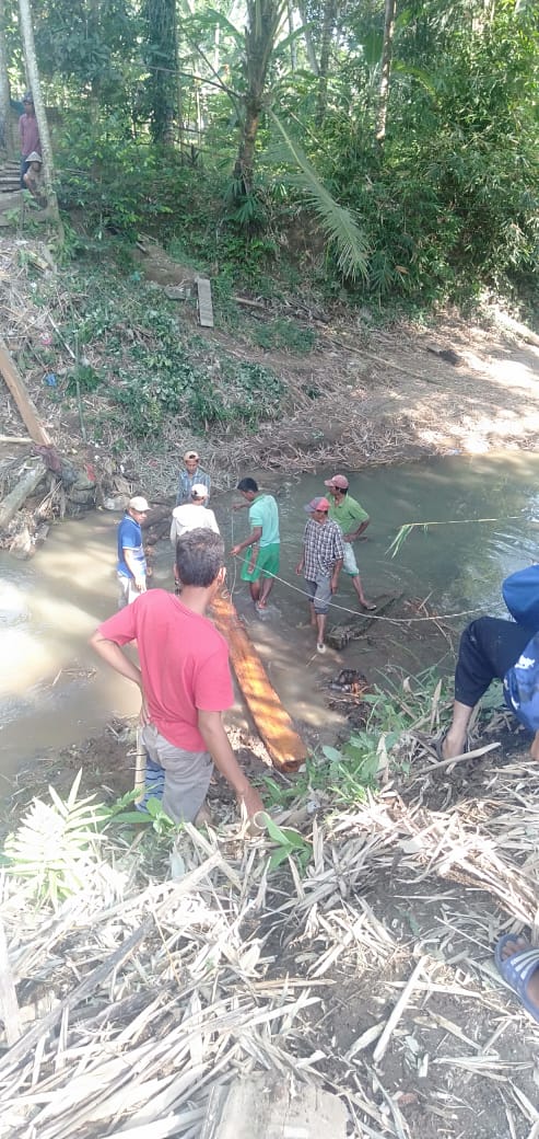 Masyarakat di Dua Pekon Bahu-membahu Bangun Jembatan Darurat