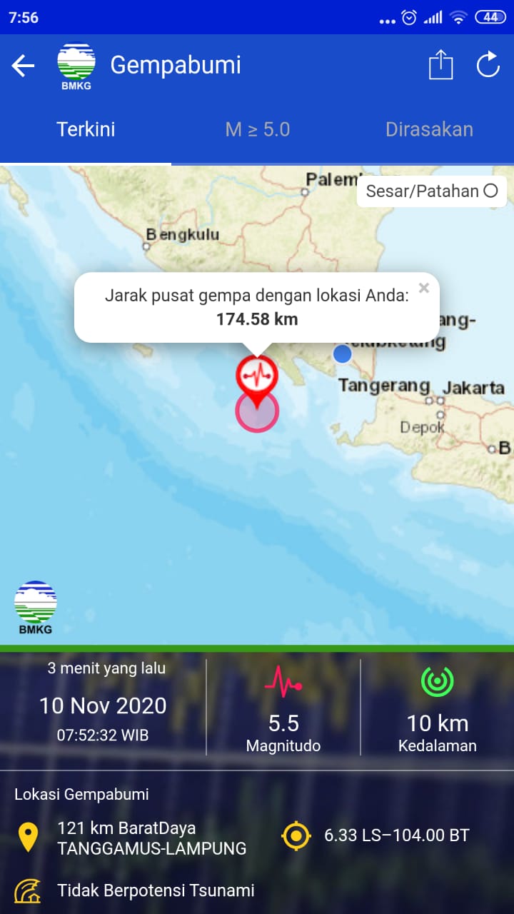 Gempa 5,5 Magnitudo Guncang Tanggamus