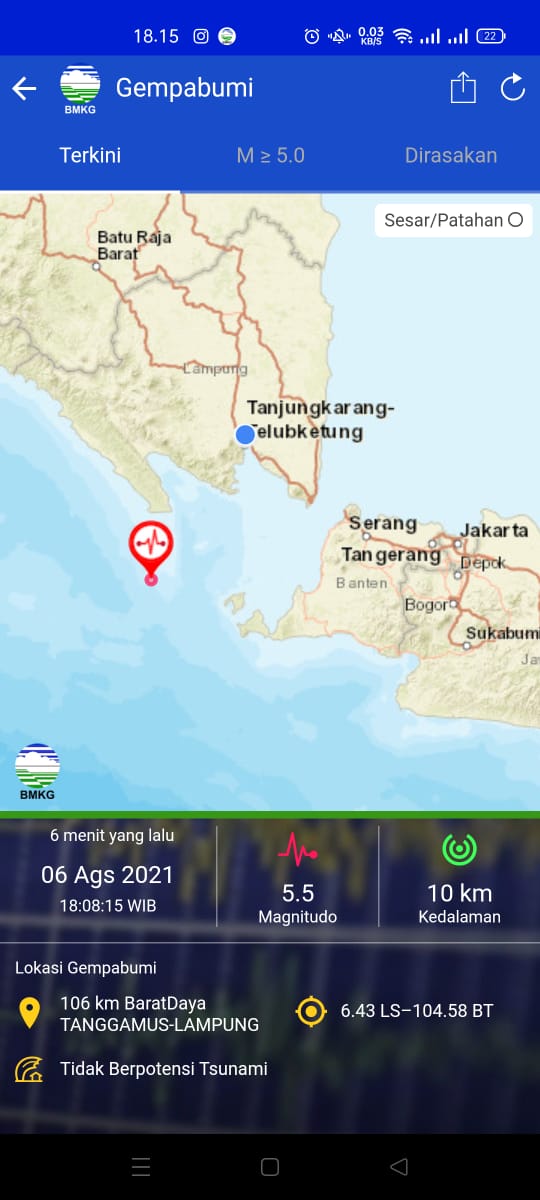 Tanggamus Kembali Diguncang Gempa saat Adzan Magrib